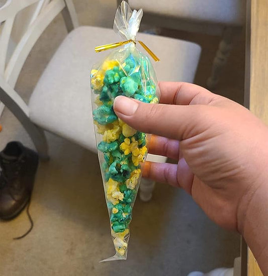 Clear Cone Shape Candy Bags with Golden Twist Tie 100pcs pack 13x25cm