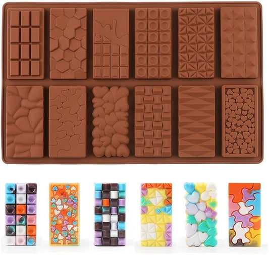 Silicone 12 Cavity Multi ShapeChocolate Bar Mold size 3" x 1.5" Each Cavity