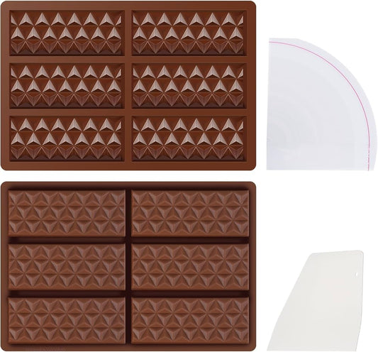 Silicone 6 Cavity Geometric Shape Chocolate Bar Mold size 4.5" x 1.9" Each Cavity
