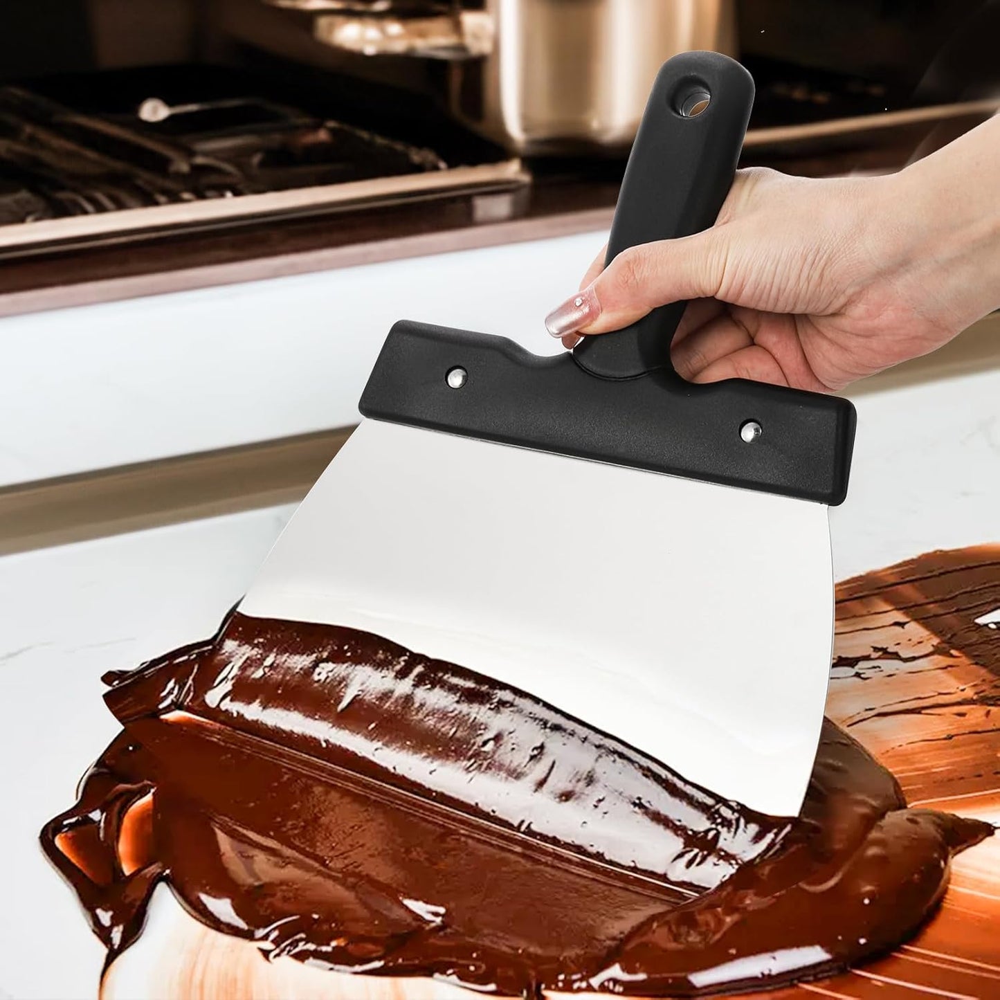 Chocolate Bench Scraper Black Long Handle Metal