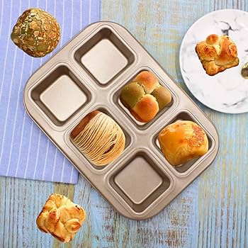 Non Stick 6 Cavity Square Brownies & Cupcakes Baking Tray