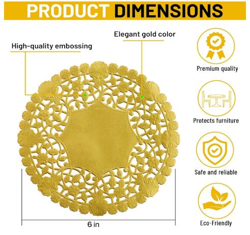 Grade Doilies Paper Round Golden 6 Inch 250pcs