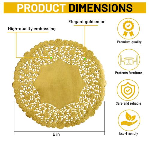 Grade Doilies Paper Round Golden 8 Inch 250pcs