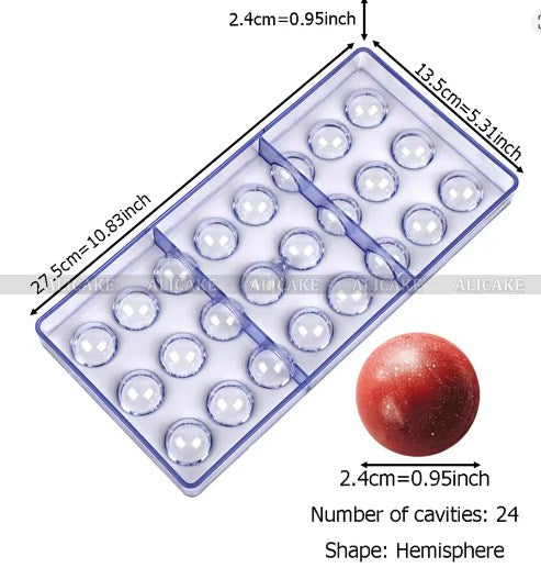 24 Cavity Small Semicircle Round Acrylic Chocolate Mold