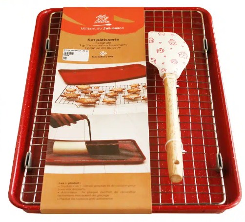 Red Cooling Rack Set 3pcs with Tray Spatula Tray 43 x 28 cm Cooling Rack 41 x 24.5 cm Spatula 31 cm