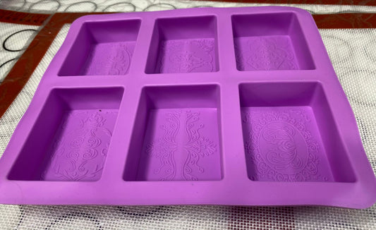 6 CAVITY LARGE IMPRESSION RECTANGLE SILICONE SOAP MOLD TRAY