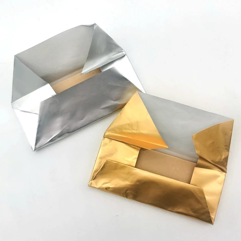 Flat Matt Gold Paper Backed Aluminium Foil Chocolate Wrapping Paper Large Chocolate