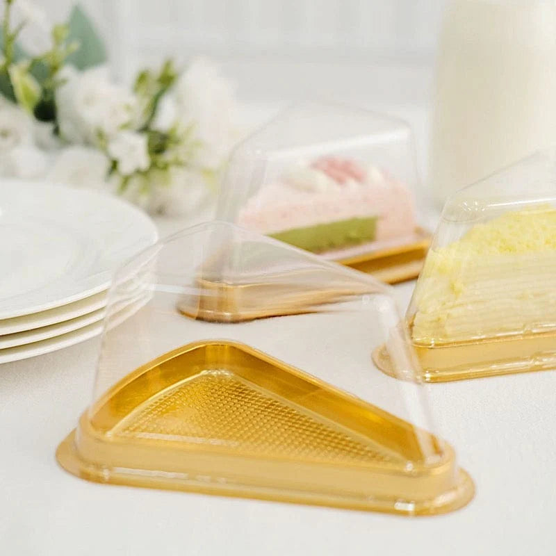 Golden Disposable Triangle Serving Cake Slice Box 10pc Pack