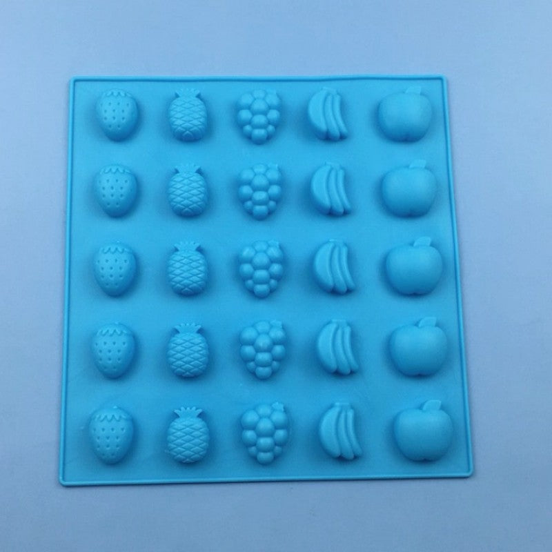 SILICONE 25 CAVITY FRUIT SHAPE GUMMY CANDY MOLD SIZE 1.2 X 1.2 INCH