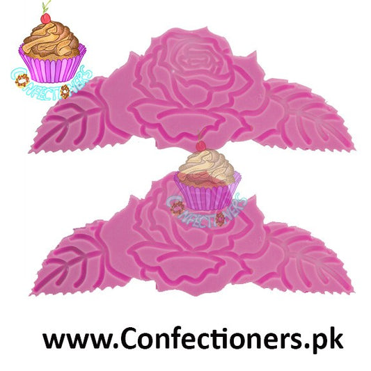Silicon Rose with Leaves Lace Fondant Mold