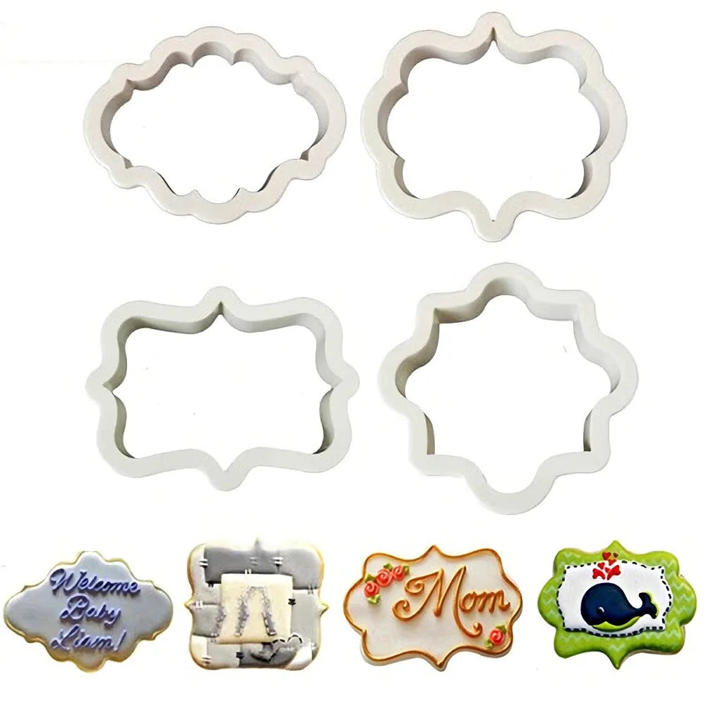 Vintage Plaque Cookie Frame Cutter 4pcs Set
