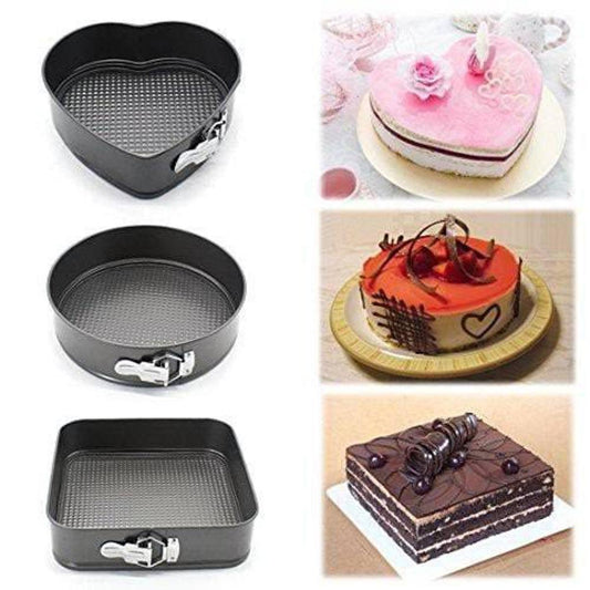 3piece Square, heart , Round Shape Cake pan set