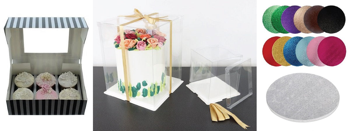 cake boxes, 12 inch cake boxes, acrylic cake boxes, cupcake boxes, bakery boxes, and custom cake boxes suitable for home bakers and professional bakeries in Pakistan.