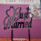 Acrylic Black  Heart Just Married Cake Topper