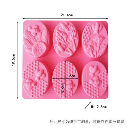 Silicone Honey Bee Oval Soap Mold 6 Cavity