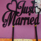 Acrylic Black  Heart Just Married Cake Topper