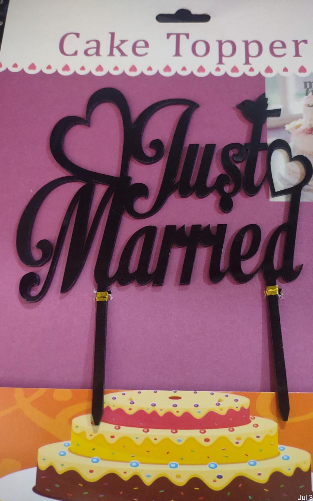 Acrylic Black  Heart Just Married Cake Topper