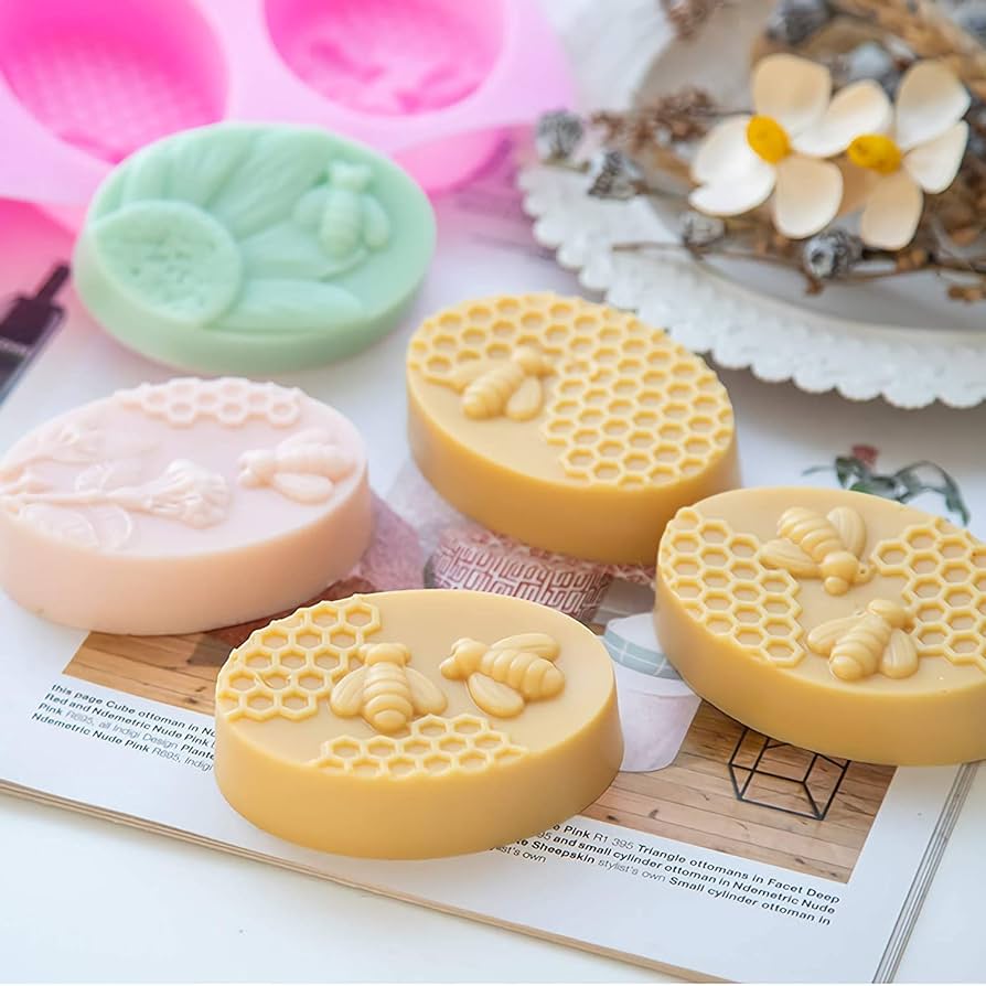 Silicone Honey Bee Oval Soap Mold 6 Cavity