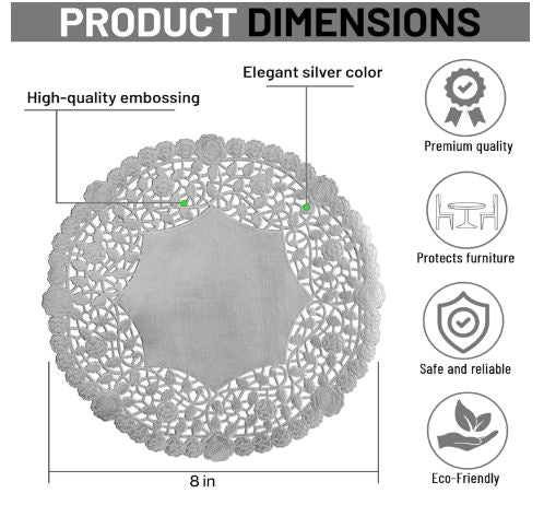 Grade Doilies Paper Round Silver 8 Inch 250pcs