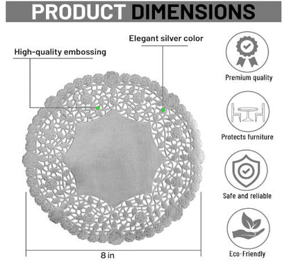 Grade Doilies Paper Round Silver 8 Inch 250pcs