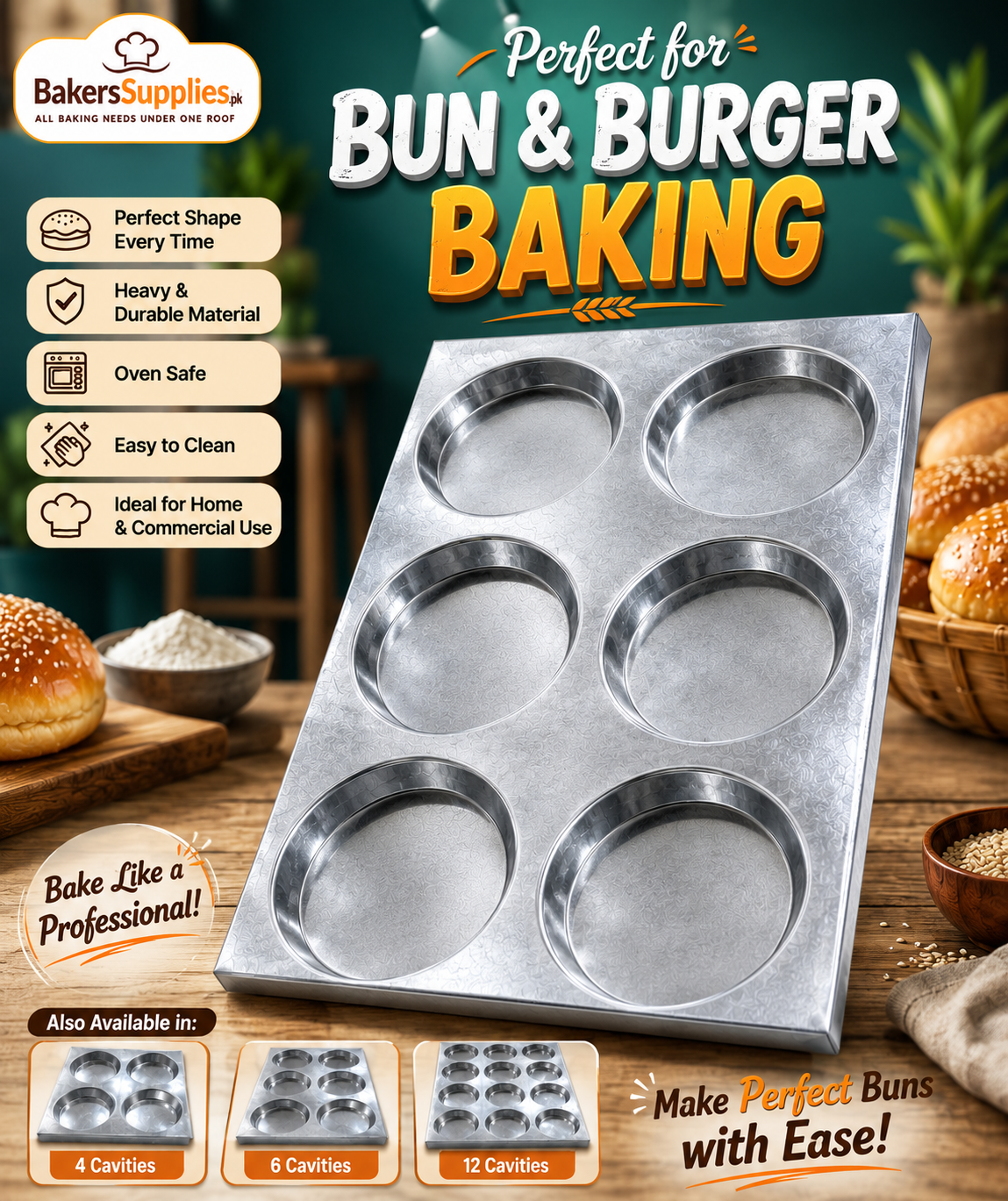 6 Cavity Buns Baking Tray 4.5 inches Dia