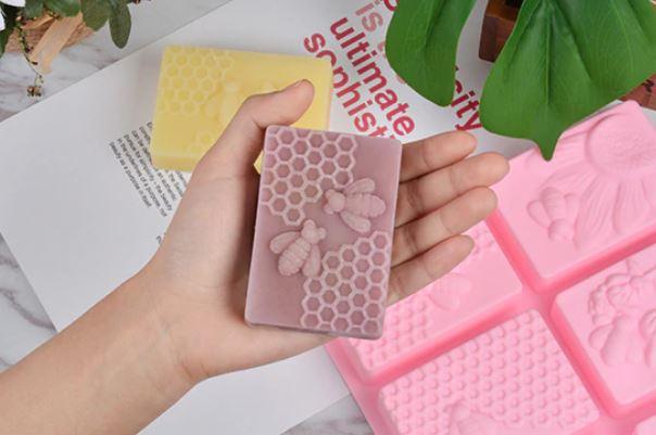 Silicone Honey Bee Rectangle Soap Mold 6 Cavity