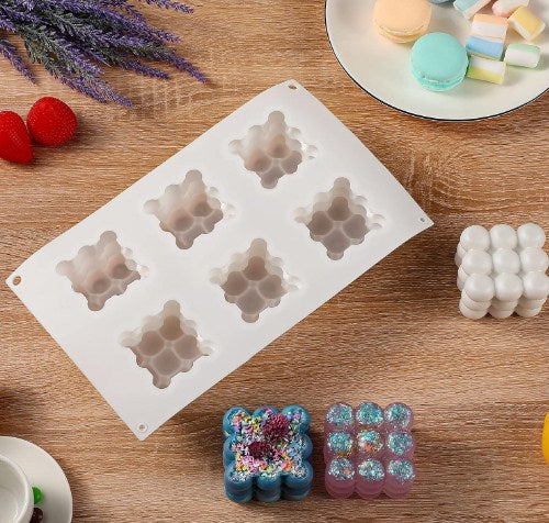 Silicon 6 Cavity 3D Cube Candle Mold