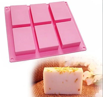 6 Cavity Large Rectangle Silicone Plain Soap Mold Tray