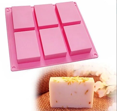 6 Cavity Large Rectangle Silicone Plain Soap Mold Tray