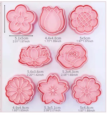 Flowers Theme Impression Fondant & Cookie Cutter 8pcs Set