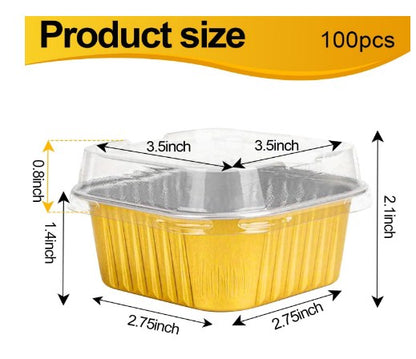 Aluminium Baking Cup Square Golden with Lid 150ml 10pieces Set