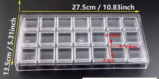 21 Cavity Plain Square Acrylic Chocolate Mold