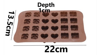 Silicone Gift Heart & Rose Chocolate Mold 24 Cavity