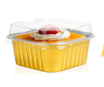 Aluminium Baking Cup Square Golden with Lid 150ml 10pieces Set