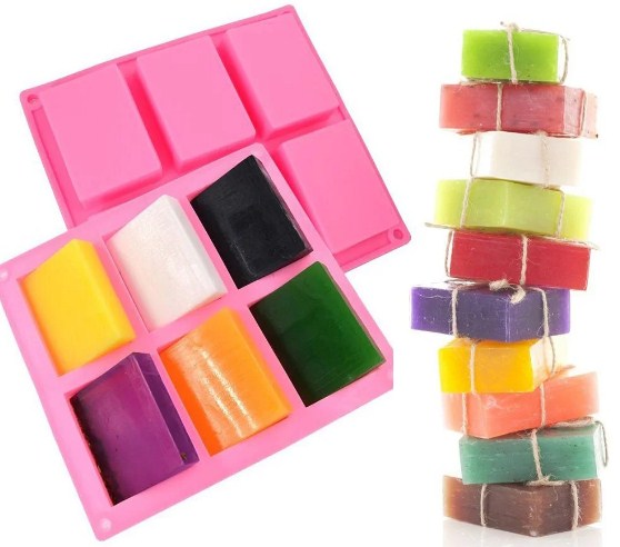 6 Cavity Large Rectangle Silicone Plain Soap Mold Tray
