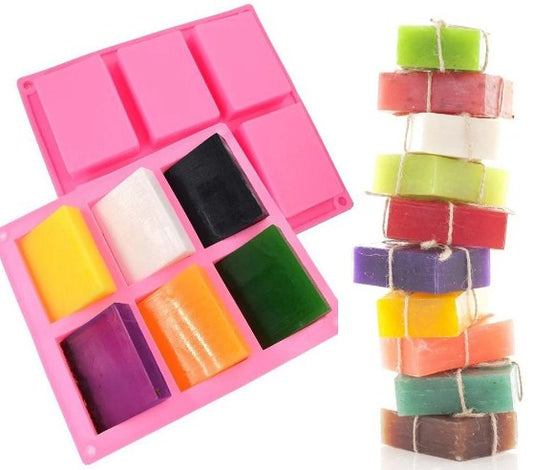 6 Cavity Large Rectangle Silicone Plain Soap Mold Tray