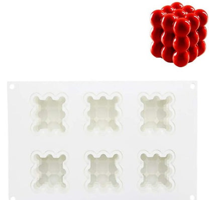 Silicon 6 Cavity 3D Cube Candle Mold