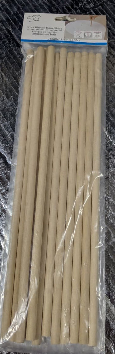 Wooden Cake Dowel Rods 30x0.8cm 12pcs Pack