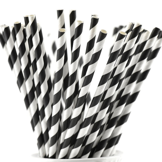 Black and White Stripe Paper Straw 50pcs set