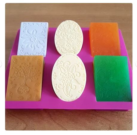 Silicone Rectangle  & Oval Floral Soap Mold 6 Cavity