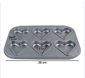 Non Stick Hearts Cupcake Tray 6 Cavity