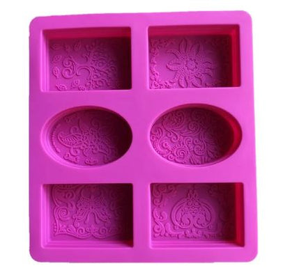 Silicone Rectangle  & Oval Floral Soap Mold 6 Cavity
