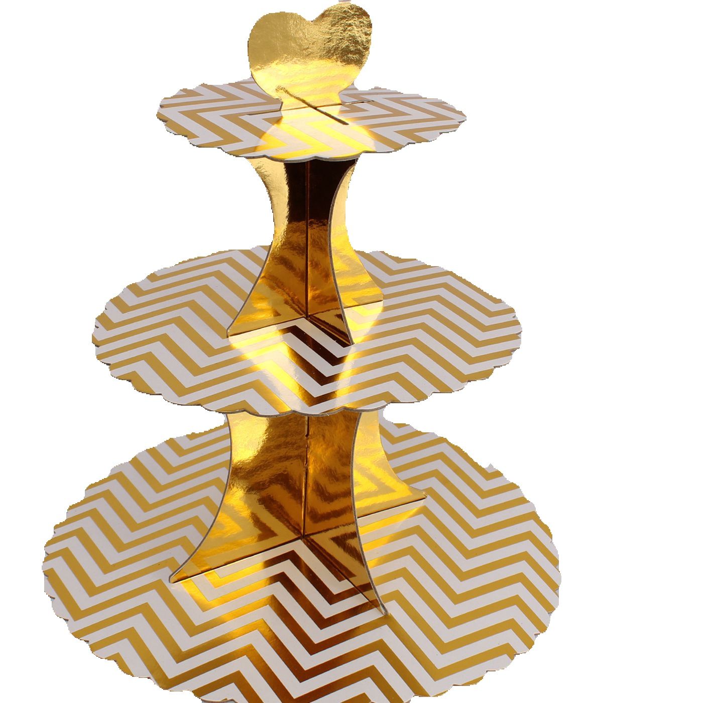 Paper Card Cupcake Stand Golden Stripes 3 Tier