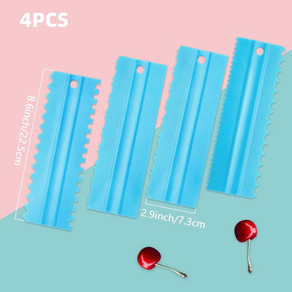 Plastic Double Sided Cake Edges Icing Comb 4 Pcs Set