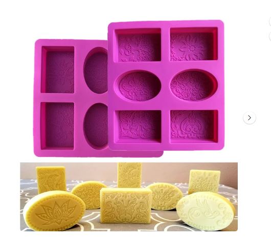 Silicone Rectangle  & Oval Floral Soap Mold 6 Cavity