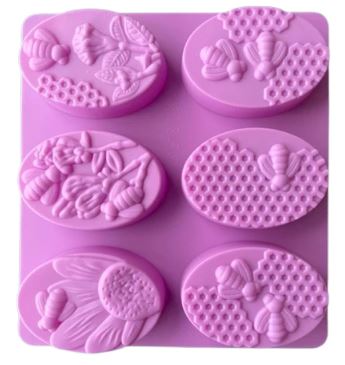 Silicone Honey Bee Oval Soap Mold 6 Cavity