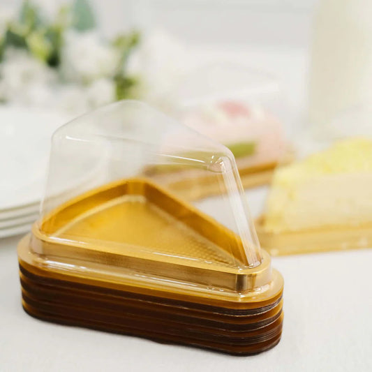 Golden Disposable Triangle Serving Cake Slice Box 10pc Pack