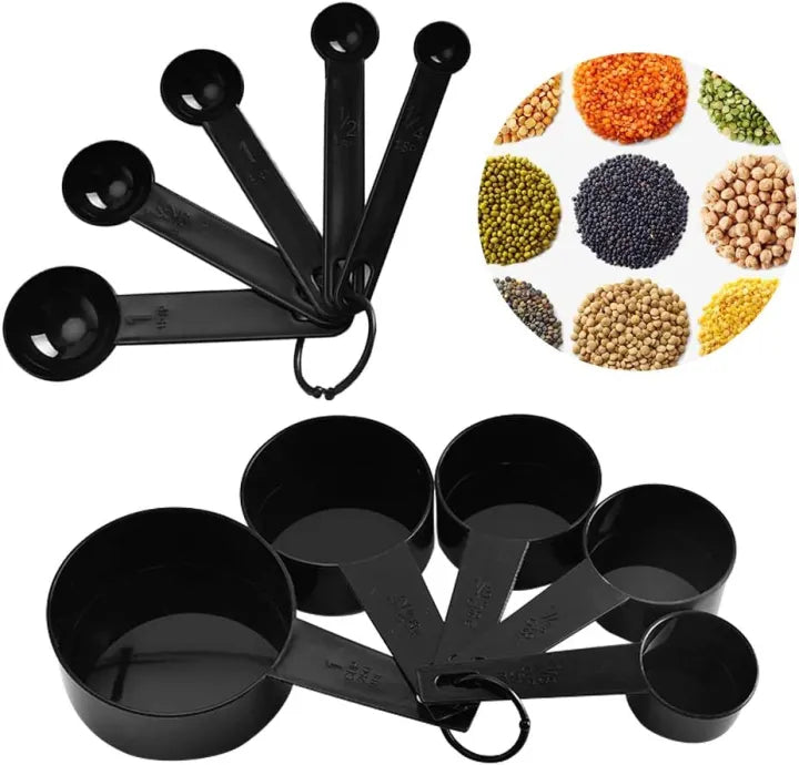 Black Regular Measuring Cups & Spoons Set – Bakers Supplies