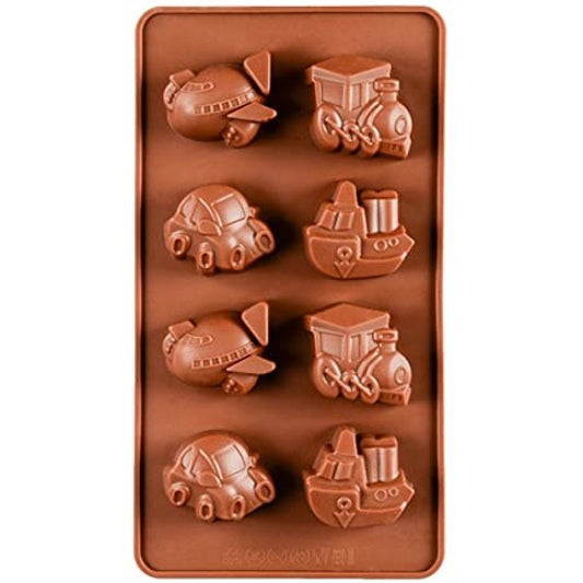 8 CAVITY CARS BOUTS TRAINS & PLANES SILICON CHOCOLATE MOLD