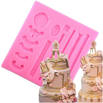 DIY Baroque Scroll Relief Cake Border Silicon Fondant Mold